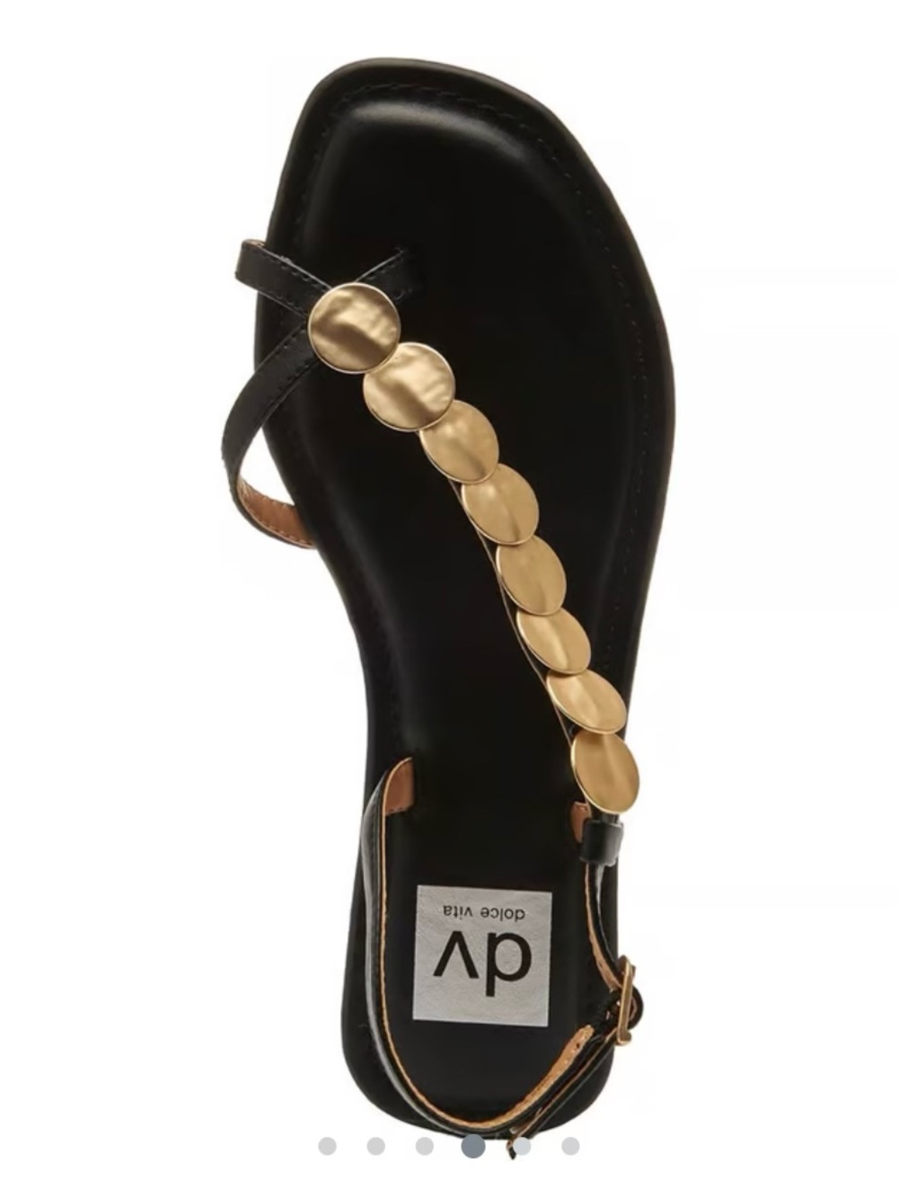 DV Dolce Vita Jetsy Black Leather Gold Disc Flat Grecian Sandals Women’s 8.5